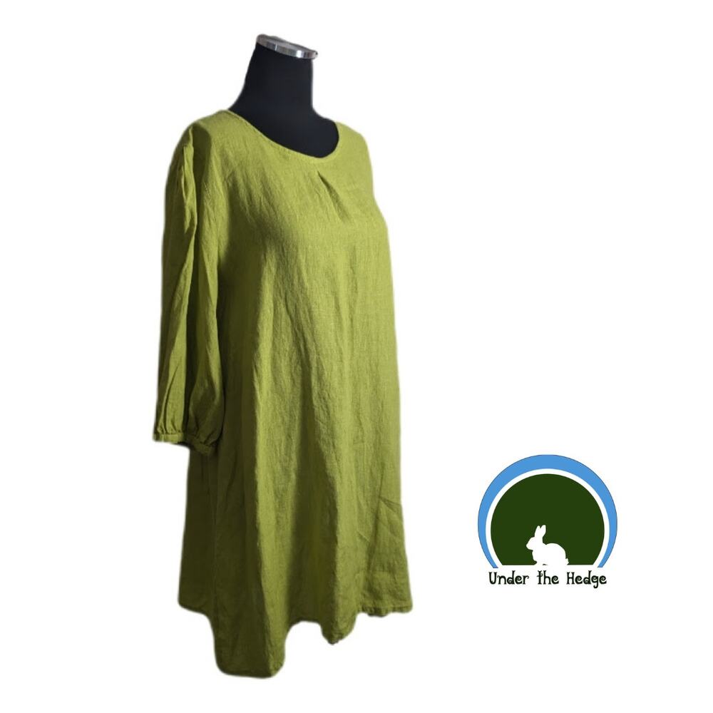 Bryn Walker Chartreuse Linen Tunic Dress Size Medium Lagenlook  Minimalist